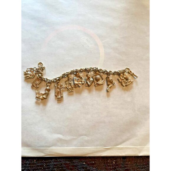 Vintage Heavy Charm Bracelet Religious 10 Charms - Picture 1 of 2